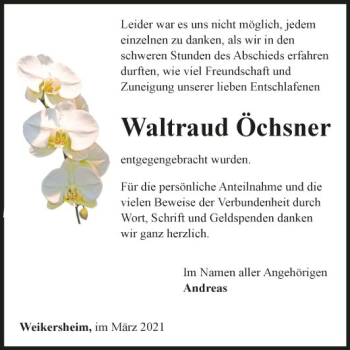Traueranzeige von Waltraud Öchsner von Fränkische Nachrichten