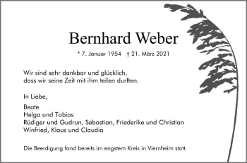 Traueranzeige von Bernhard Weber von Südhessen Morgen