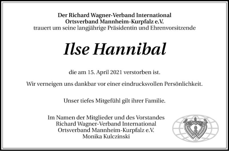  Traueranzeige für Ilse Hannibal vom 24.04.2021 aus Mannheimer Morgen