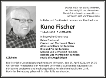 Traueranzeige von Kuno Fischer von Fränkische Nachrichten