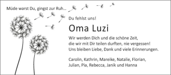 Traueranzeige von Luzi  von Fränkische Nachrichten