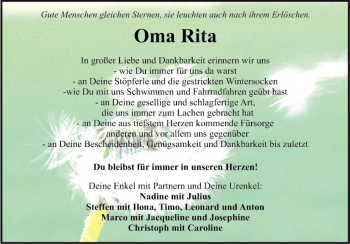 Traueranzeige von Rita  von Fränkische Nachrichten