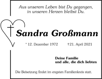 Traueranzeige von Sandra Großmann von Mannheimer Morgen