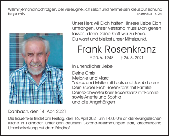 Traueranzeige von Frank Rosenkranz 