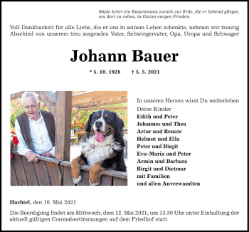 Traueranzeige von Johann Bauer von Fränkische Nachrichten