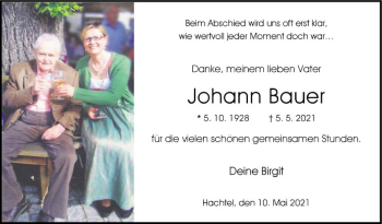 Traueranzeige von Johann Bauer von Fränkische Nachrichten