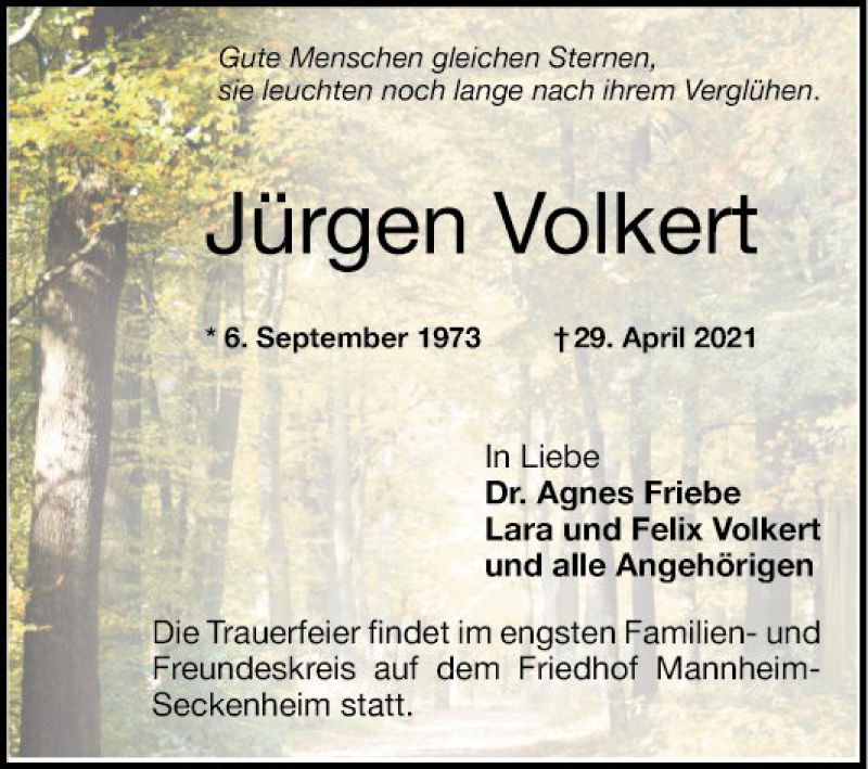  Traueranzeige für Jürgen Volkert vom 08.05.2021 aus Mannheimer Morgen