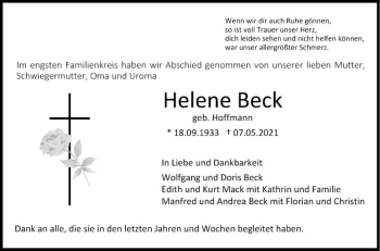 Traueranzeige von Helene Beck von Fränkische Nachrichten