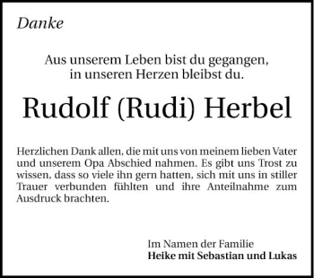 Traueranzeige von Rudolf  Herbel von Mannheimer Morgen