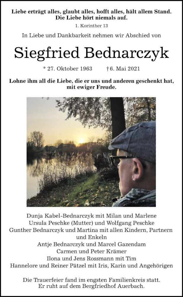  Traueranzeige für Siegfried Bednarczyk vom 29.05.2021 aus Bergsträßer Anzeiger