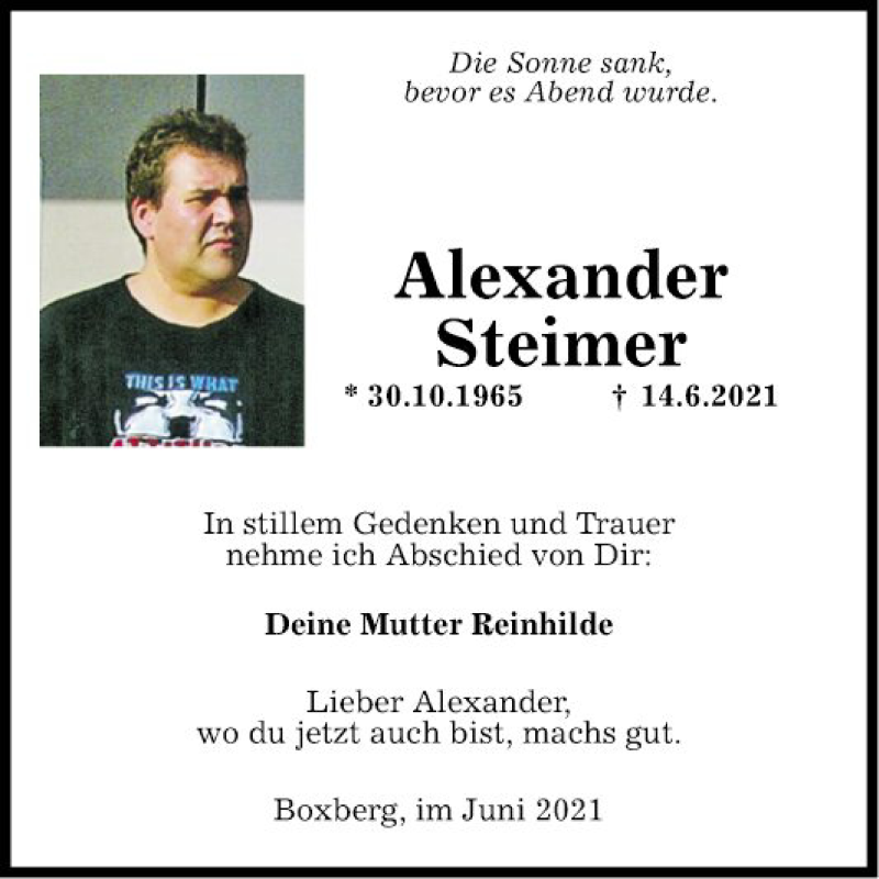  Traueranzeige für Alexander Steimer vom 30.06.2021 aus Fränkische Nachrichten