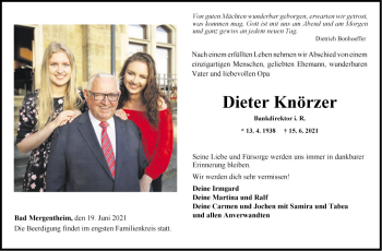 Traueranzeige von Dieter Knörzer von Fränkische Nachrichten