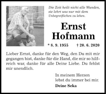 Traueranzeige von Ernst Hofmann von Fränkische Nachrichten