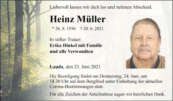 Traueranzeige von Heinz Müller von Fränkische Nachrichten