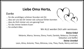 Traueranzeige von Herta  von Fränkische Nachrichten