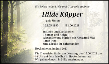 Traueranzeige von Hilde Klipper von Schwetzinger Zeitung
