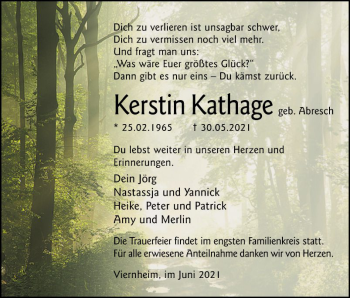 Traueranzeige von Kerstin Kathage von Südhessen Morgen