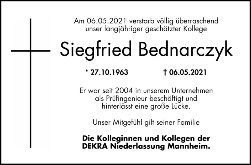 Traueranzeige für Siegfried Bednarczyk vom 05.06.2021 aus Bergsträßer Anzeiger