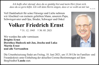 Traueranzeige von Volker Friedrich Ernst von Fränkische Nachrichten