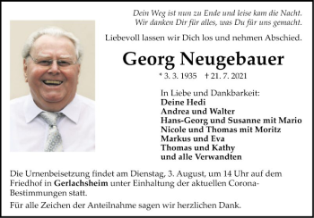 Traueranzeige von Georg Neugebauer von Fränkische Nachrichten