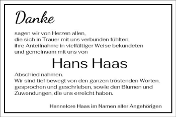 Traueranzeige von Hans Haas von Mannheimer Morgen