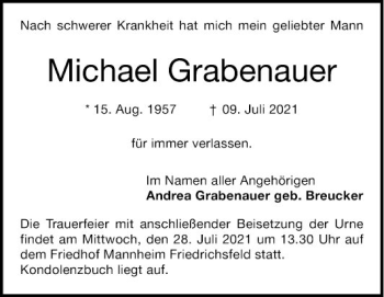 Traueranzeige von Michael Grabenauer von Mannheimer Morgen