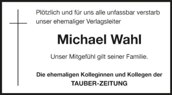 Traueranzeige von Michael Wahl von Fränkische Nachrichten