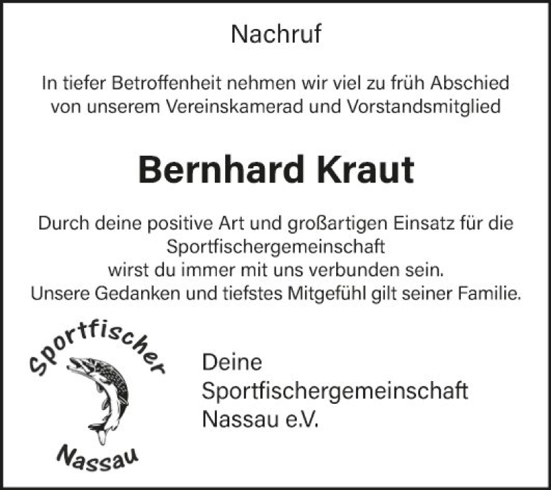  Traueranzeige für Bernhard Kraut vom 13.08.2021 aus Fränkische Nachrichten