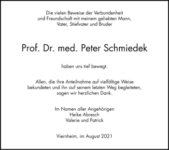 Traueranzeige von Peter Schmiedek von Mannheimer Morgen