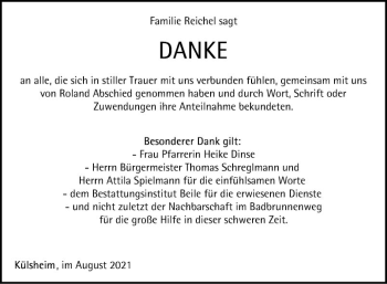 Traueranzeige von Roland  von Fränkische Nachrichten