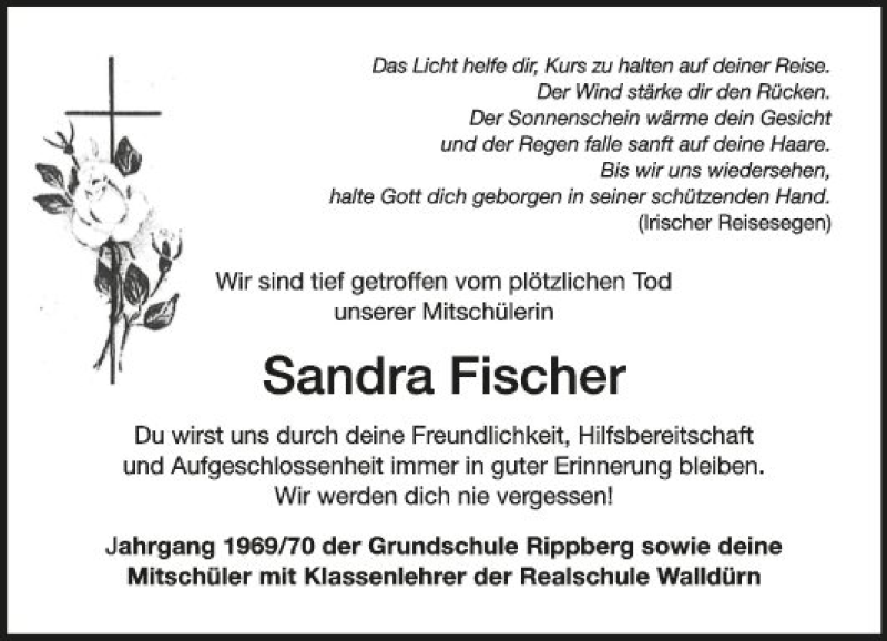  Traueranzeige für Sandra Fischer vom 25.08.2021 aus Fränkische Nachrichten