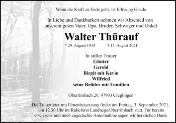 Traueranzeige von Walter Thürauf von Fränkische Nachrichten