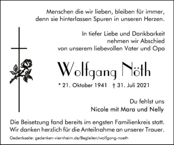Traueranzeige von Wolfgang Nöth von Südhessen Morgen