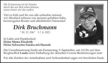 Traueranzeige von Dirk Bruchmann von Fränkische Nachrichten