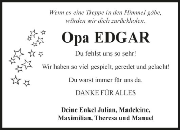 Traueranzeige von Edgar Zimmermann von Fränkische Nachrichten