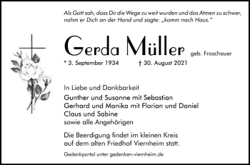 Traueranzeige von Gerda Müller von Südhessen Morgen