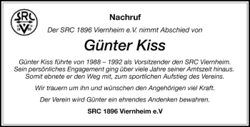Traueranzeige von Günter Kiss von Südhessen Morgen