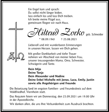 Traueranzeige von Hiltrud Zorko von Südhessen Morgen