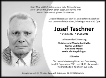 Traueranzeige von Josef Taschner von Fränkische Nachrichten