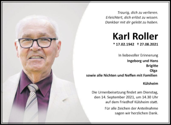 Traueranzeige von Karl Rollter von Fränkische Nachrichten