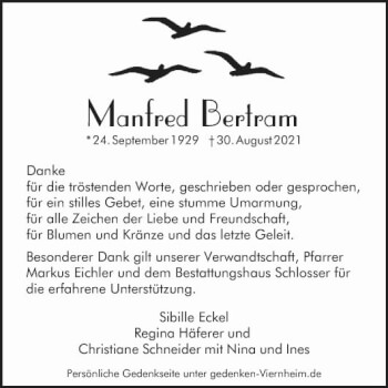 Traueranzeige von Manfred Bertram von Mannheimer Morgen