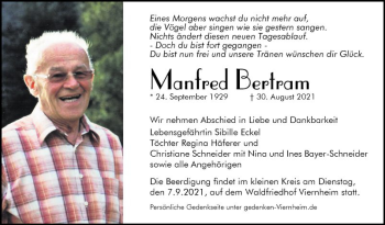 Traueranzeige von Manfred Bertram von Mannheimer Morgen