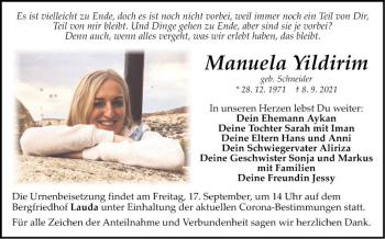 Traueranzeige von Manuela Yildirim von Fränkische Nachrichten