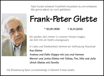 Traueranzeige von Frank-Peter Glette von Mannheimer Morgen