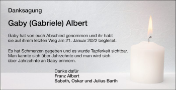 Traueranzeige von Gaby Albert von Mannheimer Morgen