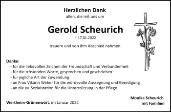 Traueranzeige von Gerold Scheurich von Fränkische Nachrichten