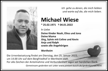 Traueranzeige von Michael Wiese von Fränkische Nachrichten