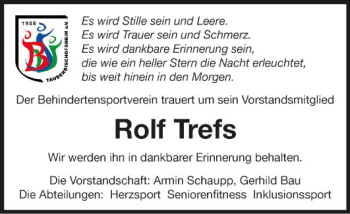 Traueranzeige von Rolf Trefs von Fränkische Nachrichten