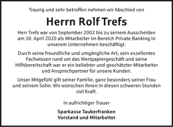 Traueranzeige von Rolf Trefs von Fränkische Nachrichten