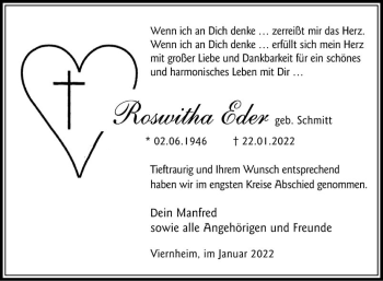 Traueranzeige von Roswitha Eder von Südhessen Morgen